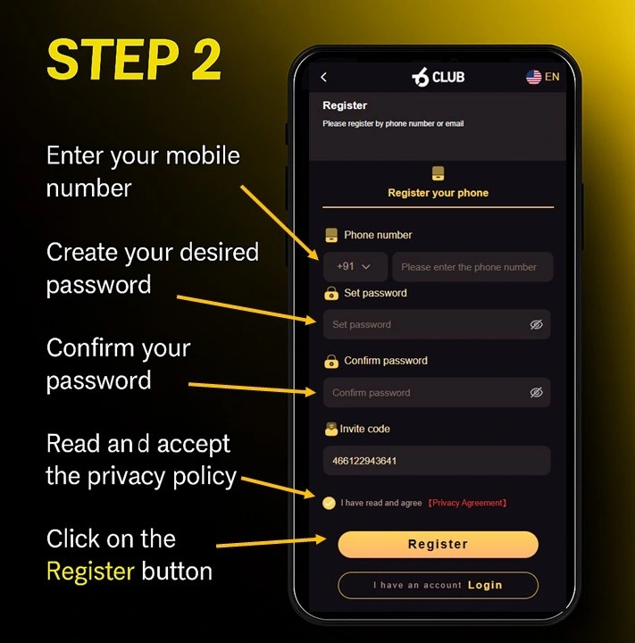 Click Register Button on 6Club Homepage